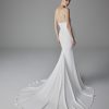 Achteraanzicht van de Pronovias Alexandrine trouwjurk met fit-and-flare pasvorm en knoopdetails.