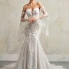 Sottero and Midgley Faith trouwjurk - ivoorkleurige fit-and-flare trouwjurk met strapless bloemenkant en optionele illusie mouwen